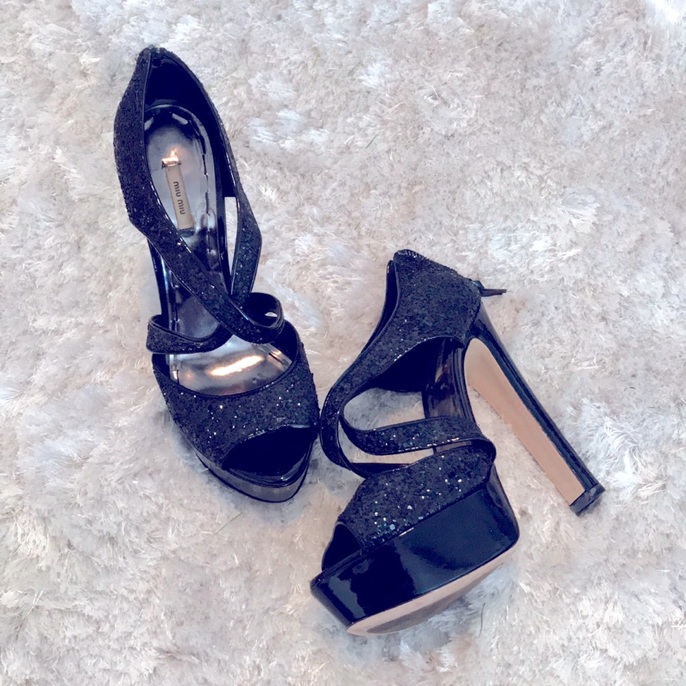 Miu Miu black sequin platform pump 37.5